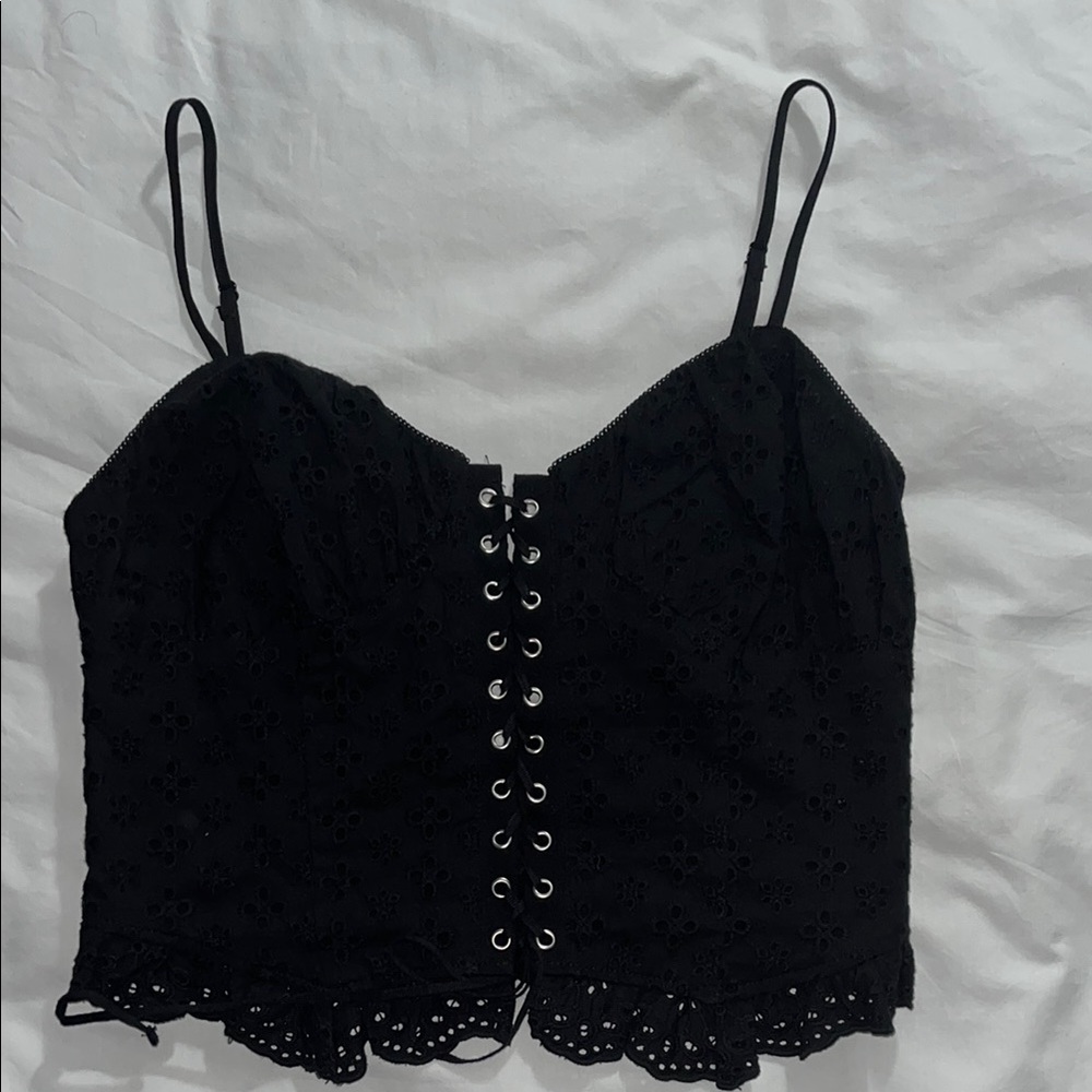 Black Lace-Up Women's Top
